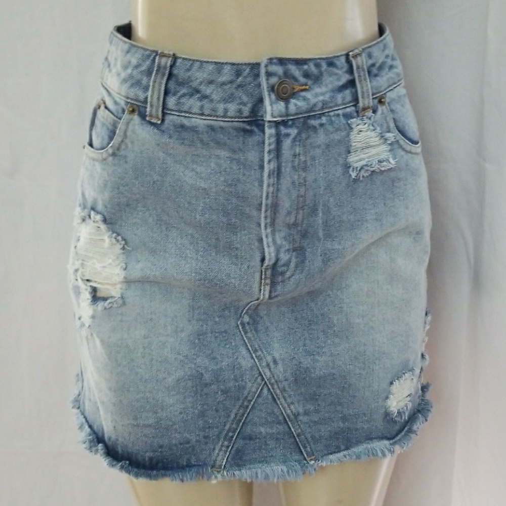 New denim distressed ripped skirt